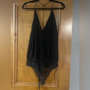 Deep V Neck Satin Bodysuit